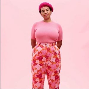 Lucy and Yak Addison Trousers Orange Pink Flower Floral Jeans Organic Cotton W34